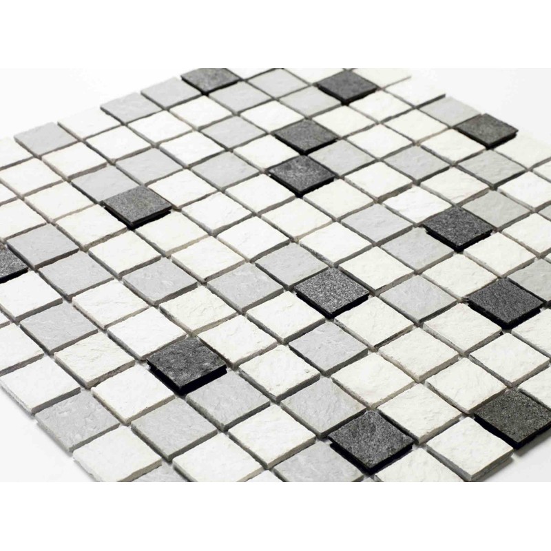 Mosaïque En Pierre Naturelle Résine – Gris Rétro Mat, Quartzite, 10 Plaques De 300x300 Mm